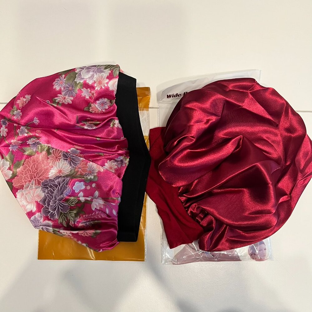 2 Piece Wide‎ Band Satin Sleeping Bonnet for Heatless Curls (NEW IN PACKAGE) - Picture 3 of 6